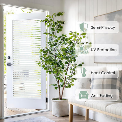 rabbitgoo Window Privacy Film, Frosted Glass Privacy Film, Window Frosting Cling for Glass, Non Adhesive Static Cling Front Door Covring, Anti-UV Reeded Blinds Sticker, Striped Pattern, 17.5" x 78.7"