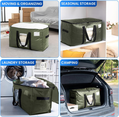 TAILI Extra Large Moving Bags, 4 Pack Blue Heavy Duty Totes For Storage with Visible Window, Wrap Around Handles, Storage Bags for Space Saving, Alternative to Moving Boxes