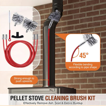 Feekoon Pellet Stove Cleaning Kit, 10 FT Flexible Steel Rod with 3" Brush Head, Flue Detail Cleaner, Pellet Stove Accessories for Vent Pipes Cleaning - Reduce Buildup & Improve Airflow