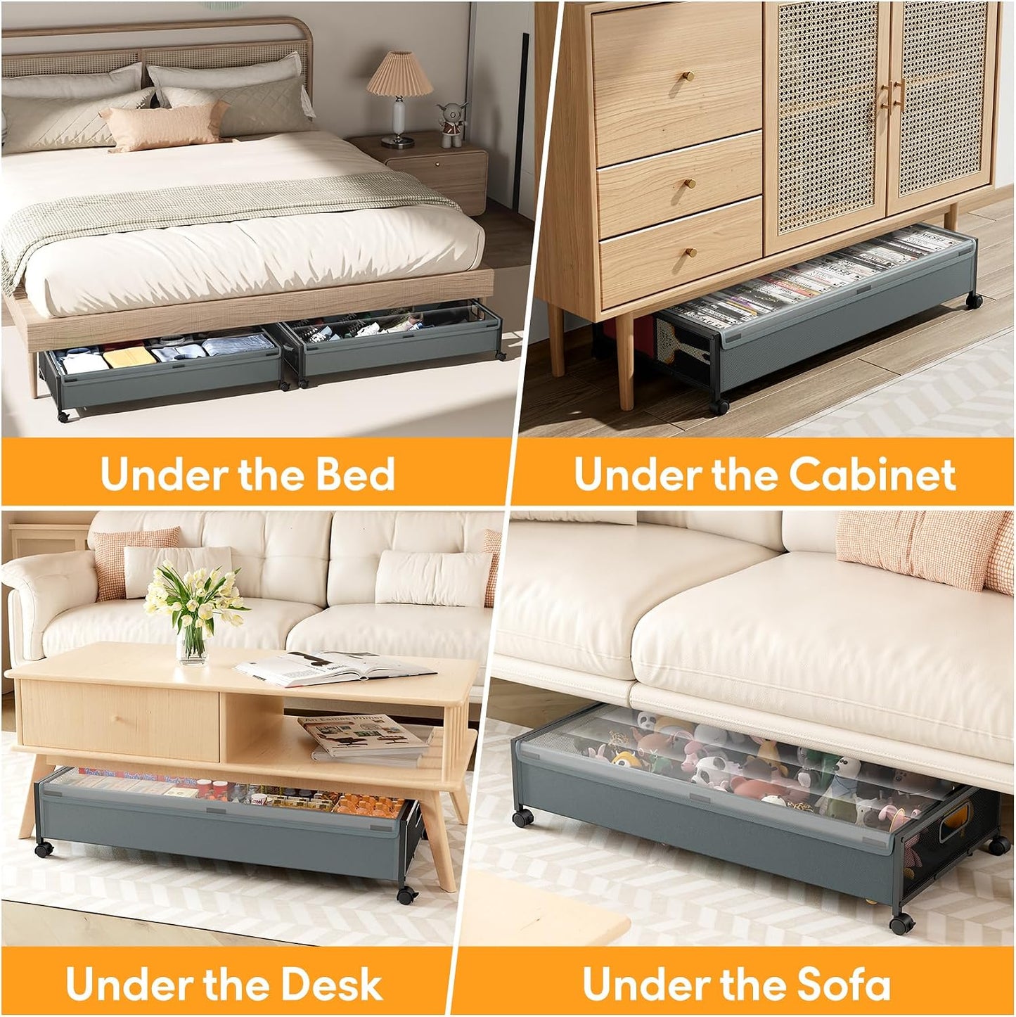Under Bed Storage Containers with Wheels 2 Pack Underbed Shoe Storage Bedroom Storage Bins Organizer Large Capacity Under Bed Storage with Lid for Clothes Shoes Toys Blankets (Black)