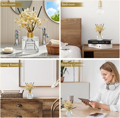 Reed Diffuser Set of 3 Pack,Clean Linen,Eucalyptus & Mint,Ocean Scented Oil Diffuser with 4 Sticks,Reed Diffusers for Home,Living Room,Bathroom Air Freshener Diffuser,50ml x 3