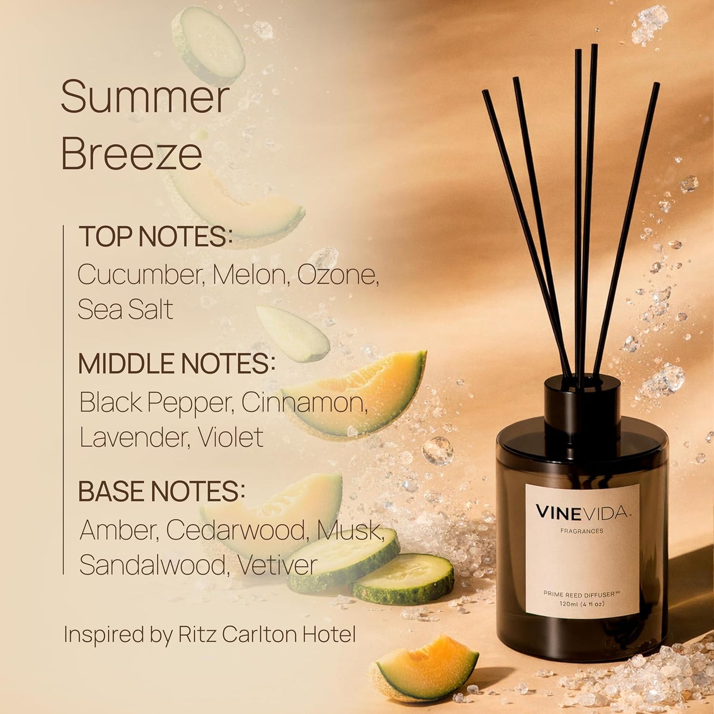 VINEVIDA | White Tea & Sage | Reed Diffuser for Home & Bathroom | Long-Lasting Scent Sticks Set | Oil Stick Diffuser | Bathroom Scent