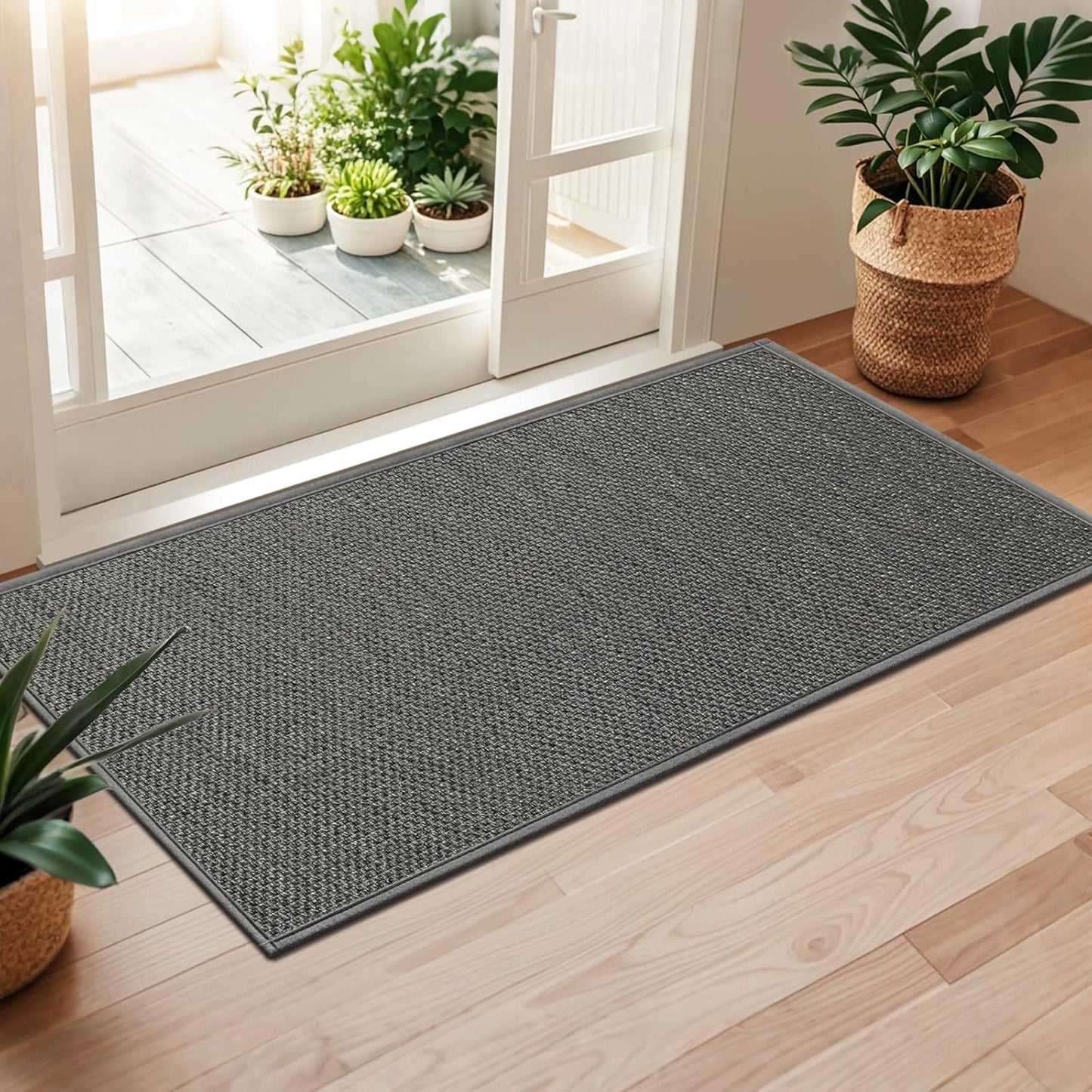 LEKEEPGO Door Mat 17"x29", Non Slip Door Mat Indoor Entrance, Rubber Backing Indoor Door mats Washable Absorbent Low-Profile Doormat Front Entryway Entry Resist Dirt Inside Door Mats, Khaki