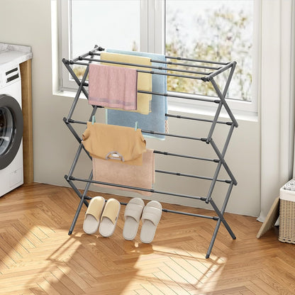 KINGBOARD Clothes Drying Rack, Collapsible Drying Rack Clothing with 11 Poles, 3-Tier Laundry Drying Rack, Small Clothes Drying Rack Foldable for Baby Clothes Sock Towel, 25lb Capacity, White