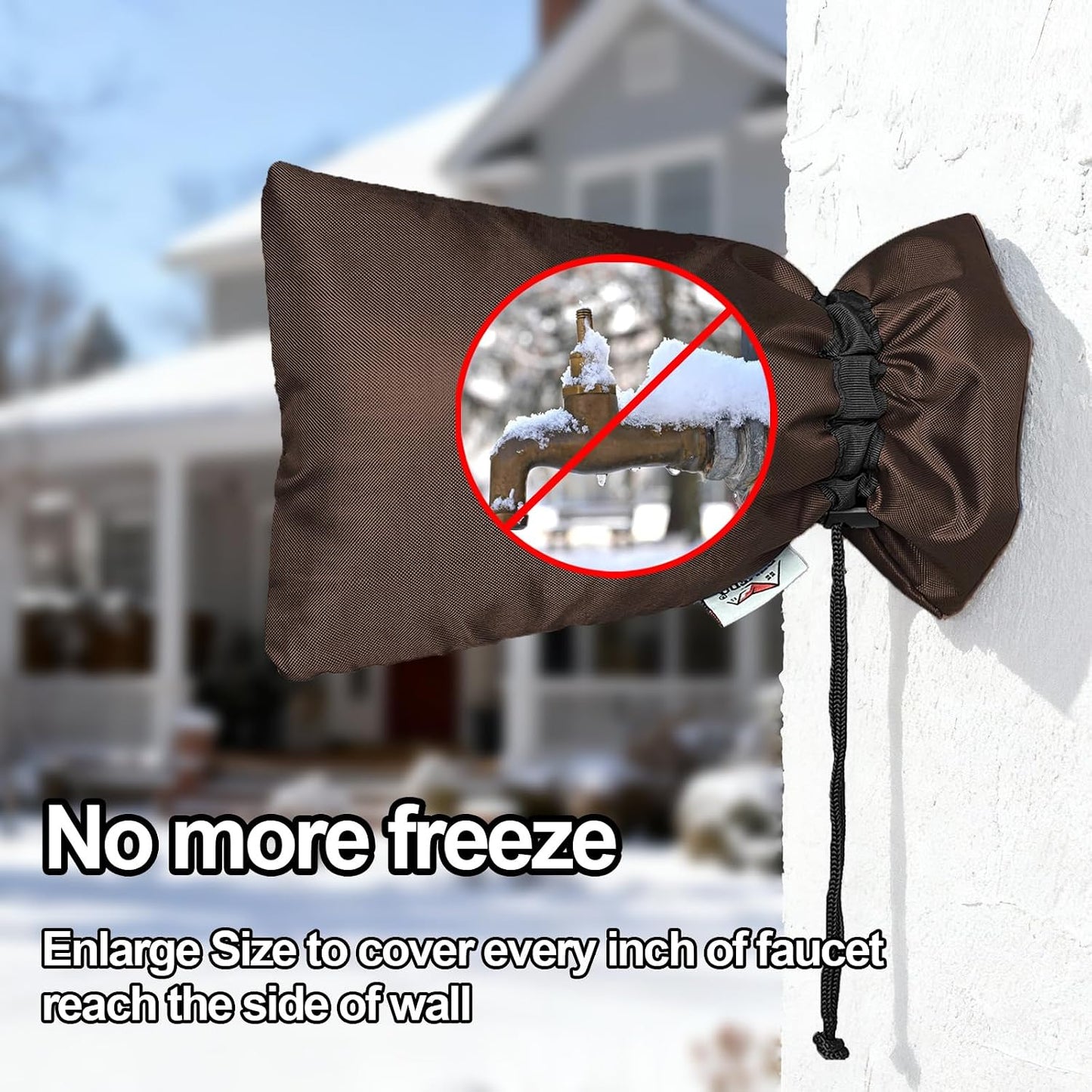 Enlarge Outdoor Faucet Cover for Winter Freeze Protection, 3M Thinsulate, 10”H x 6.3”W Hose Bib Covers for Wall Taps Outside, Waterproof & Frost Free Insulated Spigot Cover, 2 Pcs Faucet Socks - Black