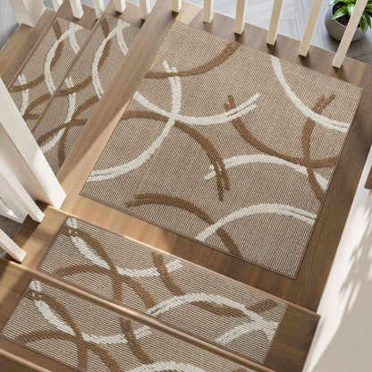 PADOOR Stair Treads Non Slip 15 PCS, 3D Peel and Stick Stair Treads for Wooden Steps Indoor, Residue-Free Adhesive Stair Runner for Kids, Elders & Pets, Washable Carpet for Stairs,8"x30",Brown