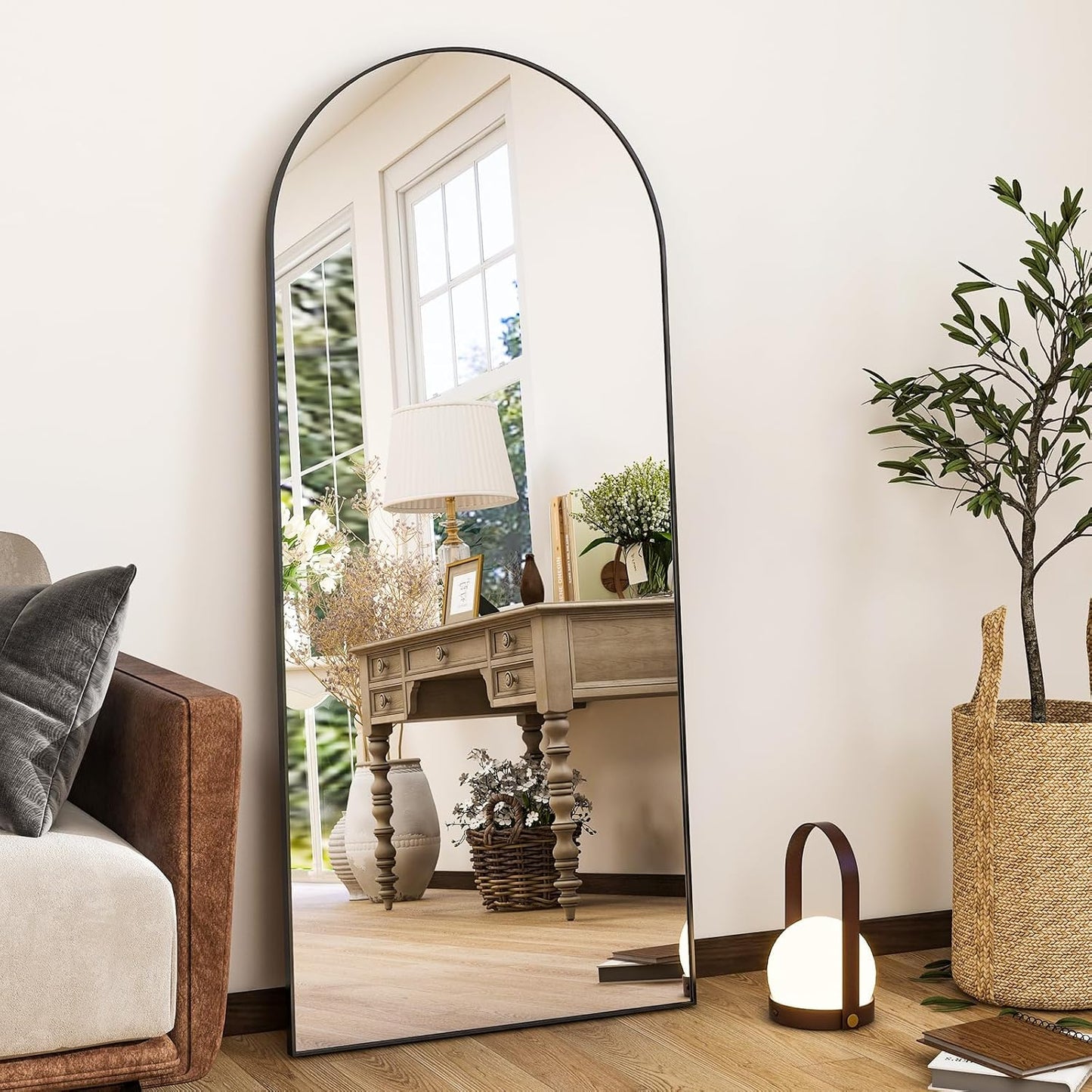 HARRITPURE 64"x21" Arched Full Length Mirror Free Standing Leaning Hanging Mounted Mirror Aluminum Frame Modern Simple Home Decor for Living Room Bedroom Cloakroom, Gold