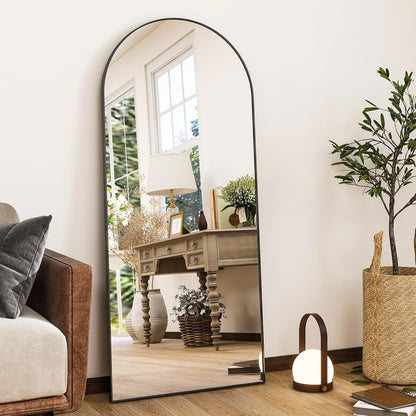 HARRITPURE 64"x21" Arched Full Length Mirror Free Standing Leaning Hanging Mounted Mirror Aluminum Frame Modern Simple Home Decor for Living Room Bedroom Cloakroom, Gold