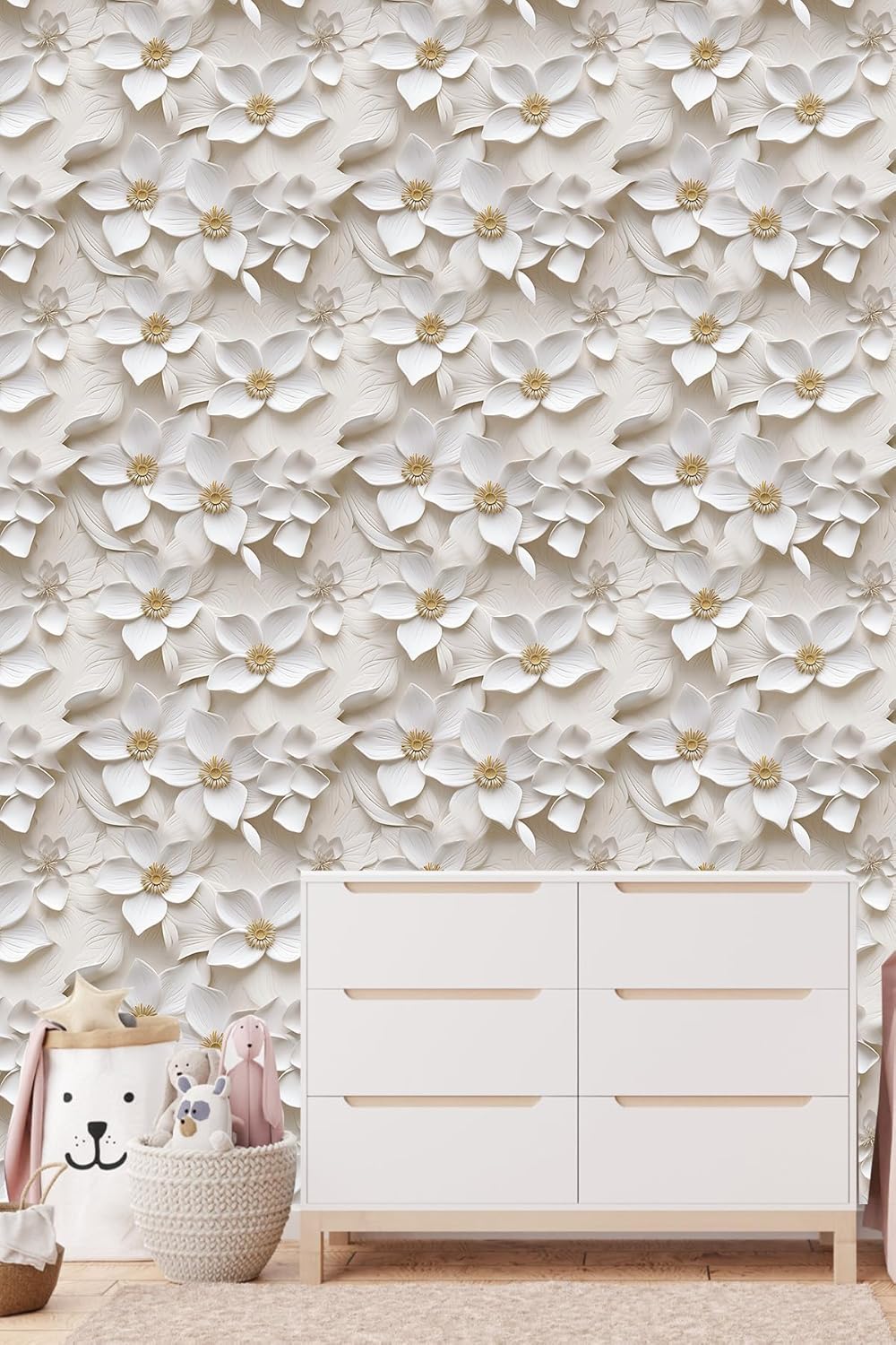 Floral Peel and Stick Wallpaper 3D Effect Interior Wall Décor Contact Paper Self Adhesive Removable Renter Friendly for Bedroom Living Cabinet Room 17.7in x 9.8ft (Not Textured Wallpaper