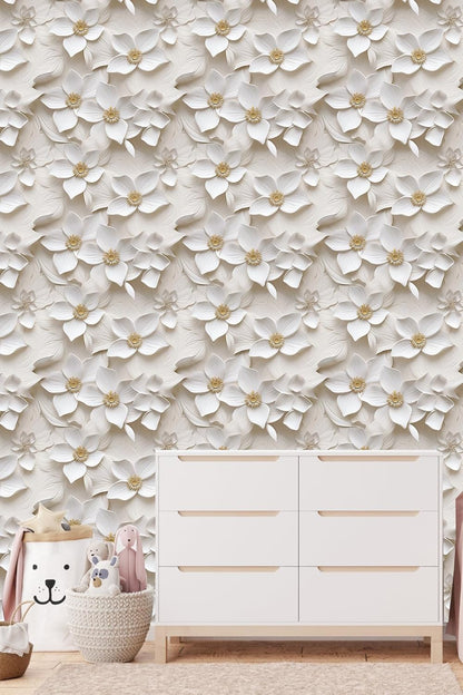 Floral Peel and Stick Wallpaper 3D Effect Interior Wall Décor Contact Paper Self Adhesive Removable Renter Friendly for Bedroom Living Cabinet Room 17.7in x 9.8ft (Not Textured Wallpaper