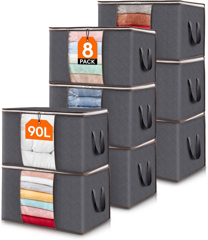 Lifewit 3 Pack 90L Clothes Storage Bins with Lids, Foldable Blanket Storage Bags with Zippers, Clear Window and Reinforced Handles, Closet and Organization for Clothing, Sweater, Comforter, Bedding
