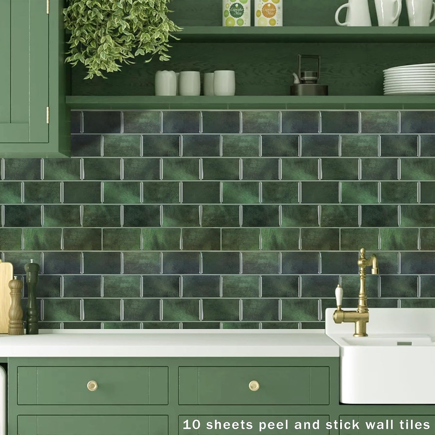 White Peel and Stick Backsplash Tiles for Kitchen, 10-Pack Self-Adhesive Waterproof Vinyl Bathroom Wall Tile(12 * 12 inches)
