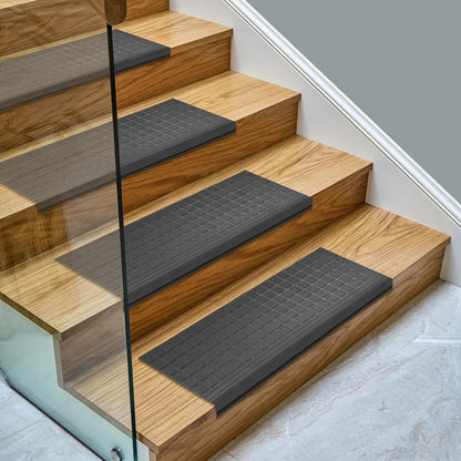 Ottomanson Non Slip Stair Treads Indoor – Peel and Stick Carpet Stair Treads for Wooden Stairs, Self Adhesive Anti Slip Stair Pads for Kids & Pets – 7.9" x 29.9", 7 Pack – Black