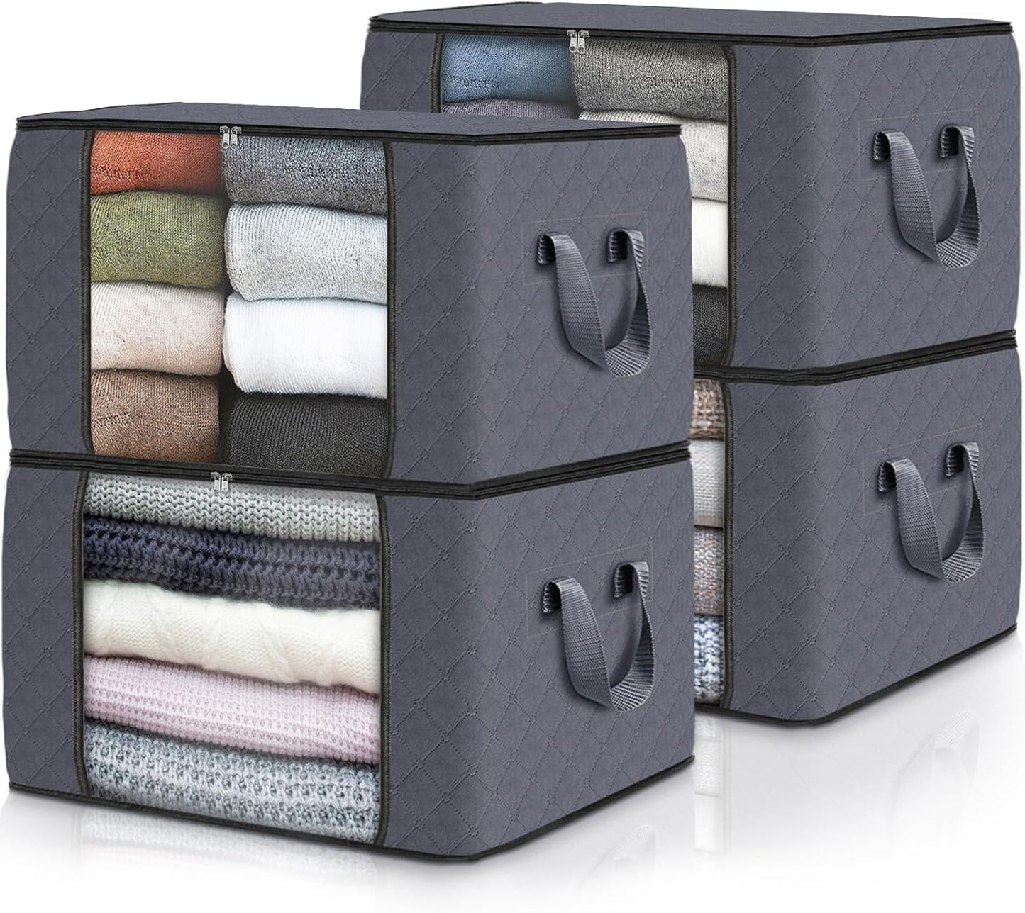 Fab totes 6 Pack Storage Bags for Clothes and Blanket, Foldable Closet Organizers and Storage with Zippers, Clear Window and Handles, Fabric Storage Bins for Sweater, Comforter, Bedding,Linen Sheets
