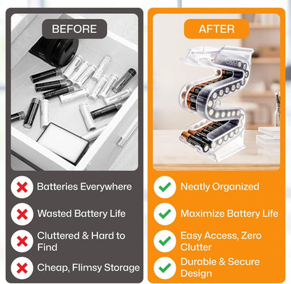 Battery Ladder Case - Battery Organizer & Dispenser (AAA & AA) | Stack It or Wall-Mount It To Dispense Batteries in First-In-First-Out Order, Tidy Storage for Home, Garage & Workshop
