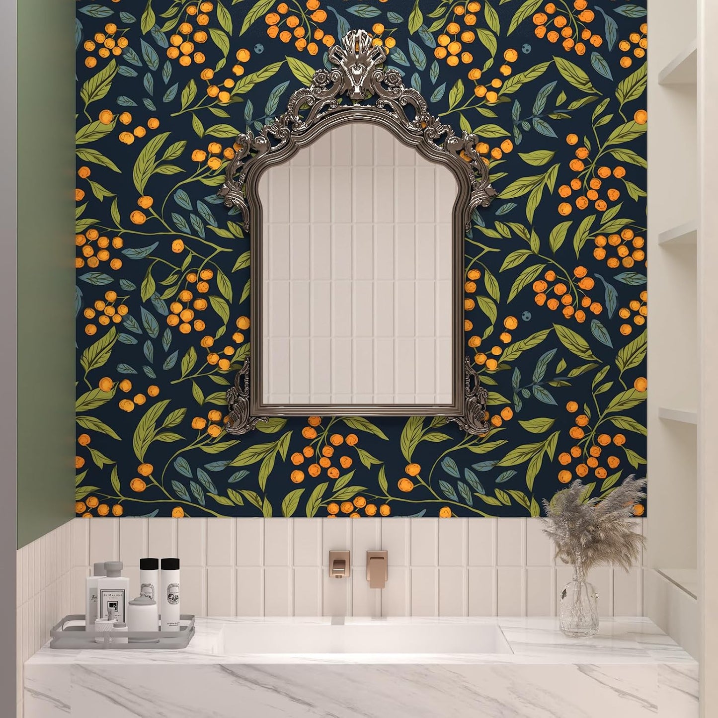 BOKEBEVE Watercolour Floral Peel and Stick Wallpaper Boho Vibrant Contact Paper Renter Friendly Wall Paper for Countertop Cabinet Wall Shelf Liner Removable Blue Colorful 17.5 x 118In