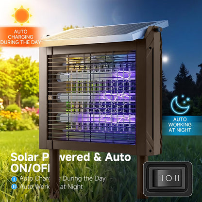 Solar Powered Bug Zapper Outdoor, 4500V Mosquito Trap with 10W Solar Panel, Fly Trap & Mosquito Killer, 10FT Extension Cord, IPX5 Waterproof, 2100 Sq.Ft Coverage for Patio, Backyard, Garden