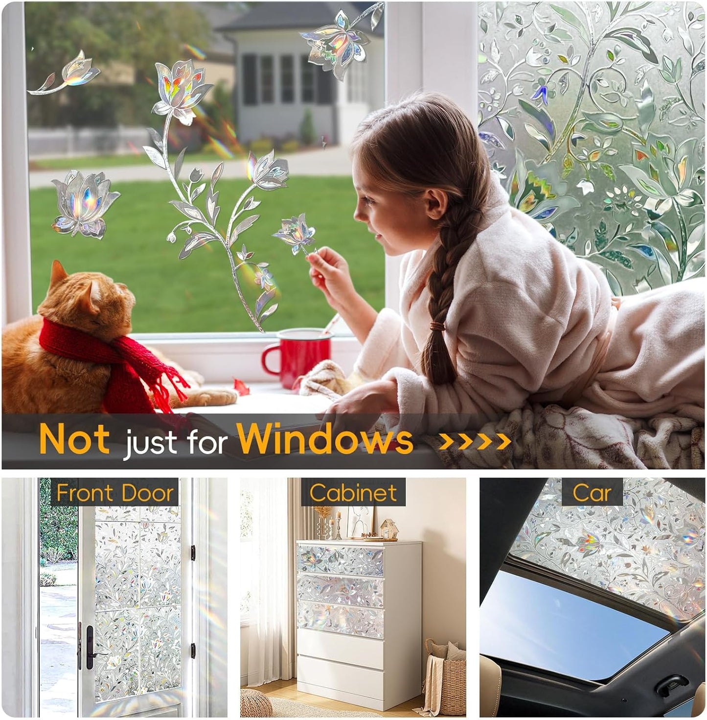 Frosted Glass Window Privacy Film Decorative with Tools, 2 Way Frosting Privacy Film for Glass Door, Static Cling Tint for Home Anti-UV, Covering Clings 23.6" by 77"