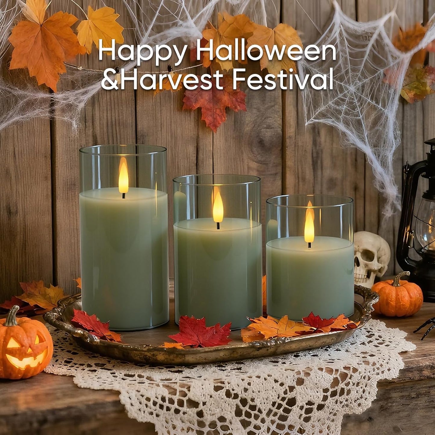 5plots Glass Battery Operated White Flameless Candles with Remote Timer, 3D Wick Real Wax Pillar Led Candles Warm Flickering Light for Indoor Home, Halloween, Christmas Decor, Set of 3, D3 x H4 5" 6"