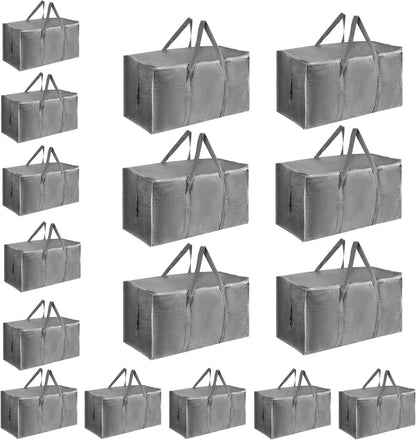8 Pack-Extra Large Heavy Duty Moving Bags - Waterproof Storage Totes with Handles & Zippers, Foldable for College Dorm, Storage (Clear)