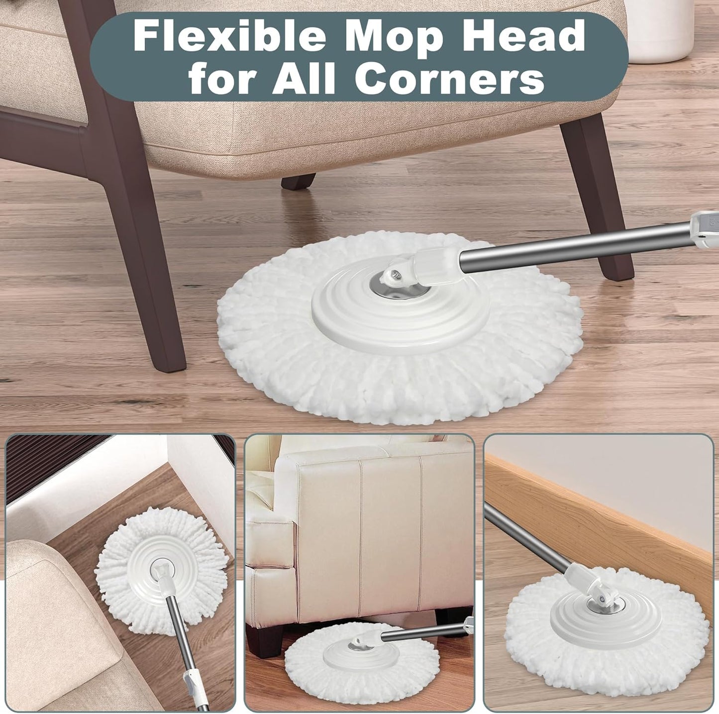 Spin Mop and Bucket System, Mop and Bucket with Wringer Set,Mops for Floor Cleaning,Household Supplies Tools with 6 Replacement Refills,61" Extended Handle for Household Hardwood Floor - Green