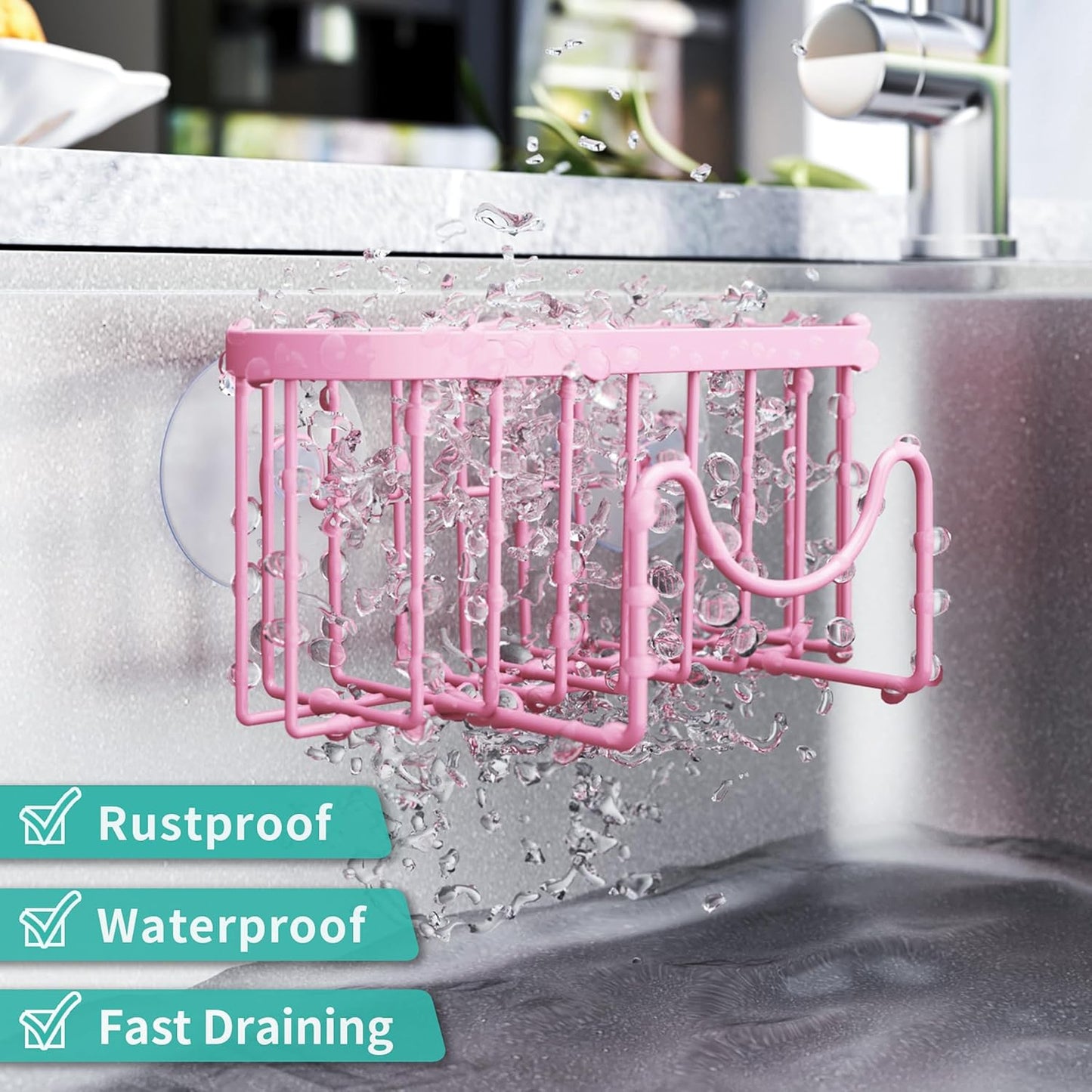 HapiRm Multifunctional Sponge Holder with Unique M-Shaped, 2 Installation Methods Kitchen Sink Caddy Organizer, Rustproof Stainless Steel Kitchen Organizers and Storage Essentials - Black