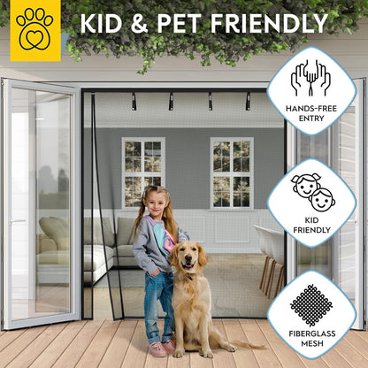 AUGO Heavy Duty Magnetic Screen Door – Fiberglass Pet Resistant Mesh, Self Sealing Hands Free Magnetic Closure, Tear Resistant Door Screen Keeps Bugs Out, Patent Pending Keep Open Feature – 38” x 83”