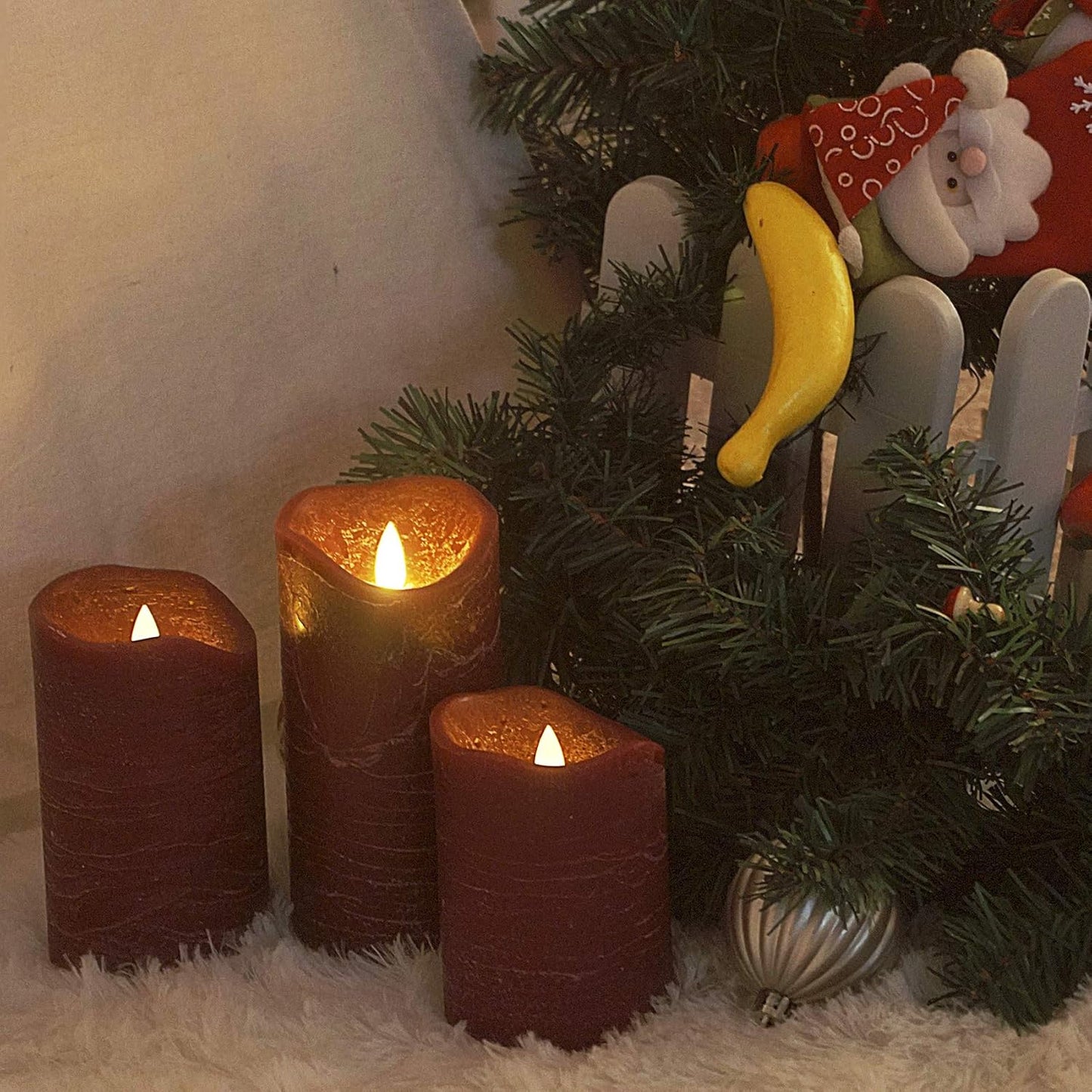 Battery Operated Flameless Candles with Remote Timer Real Wax Realistic Bright Flicker Flickering Electric Electronic LED Pillar Lights Home Wedding Party Decorations Set of 3 Rustic Texture Gray Grey