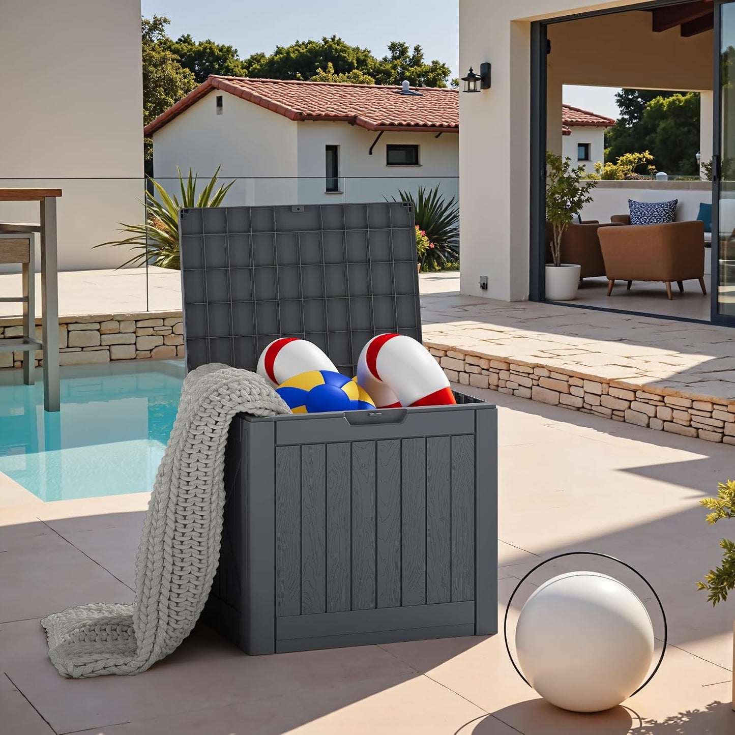 JUMMICO 31 Gallon Resin Deck Box Waterproof Indoor Outdoor Storage Boxes for Patio Furniture Cushions and Garden Tools (Brown)