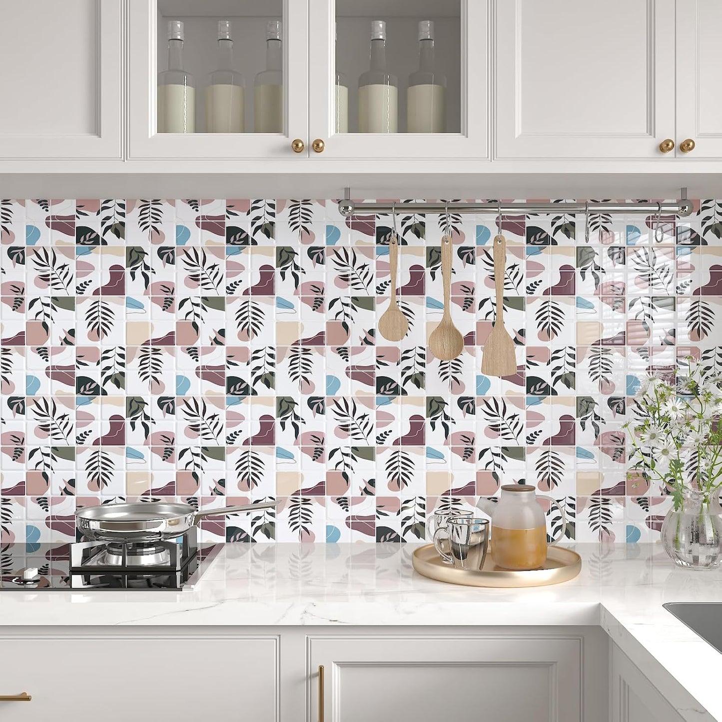 CHIHUT 6 Sheets 12"x12" Glossy Grey Concrete Checkered Peel and Stick Backsplash Tiles Waterproof Heat Resistant Self Adhesive Vinyl Wall Tiles for Kitchen Bathroom Laundry Room Renter Friendly Tiles