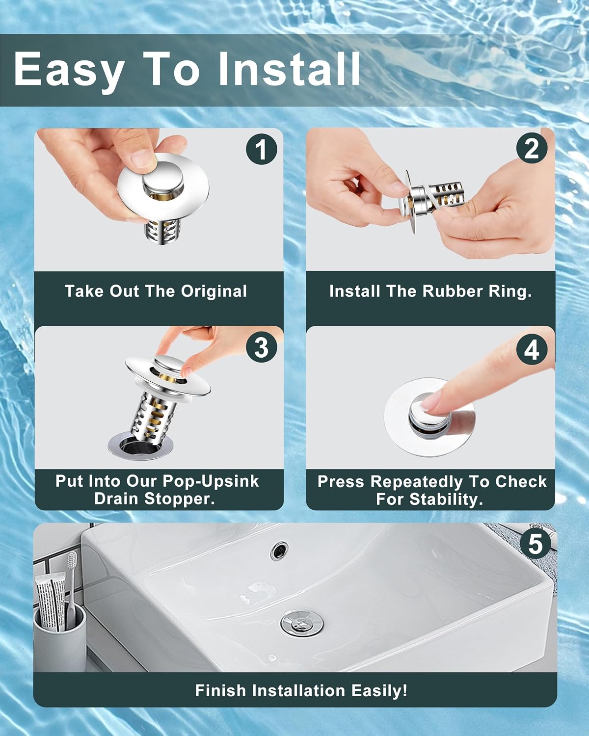 Bathroom Sink Drain Strainer,Universal Fit 99% Bathroom Sink Stopper, Anti-Clog Stainless Steel Drain Filter Basket, Removable Sink Drain for Bathroom Sink Stopper for (1.18'' to 2.17'' inch) Drain