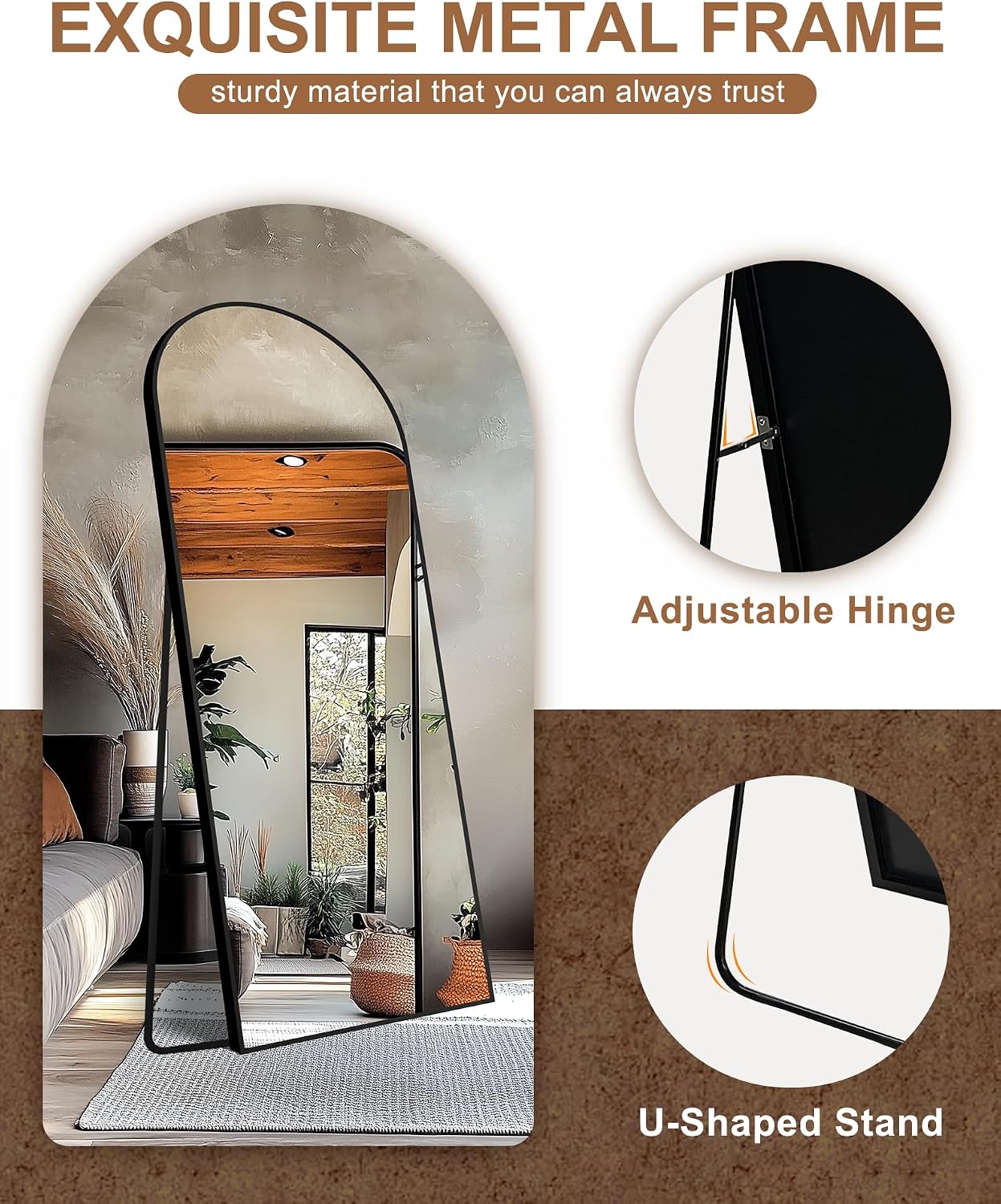 Delma Arched Mirror Full Length,Standing Mirror Full Body,Large Floor with Stand for Wall Entryway Door Bedroom Bathroom Living Room