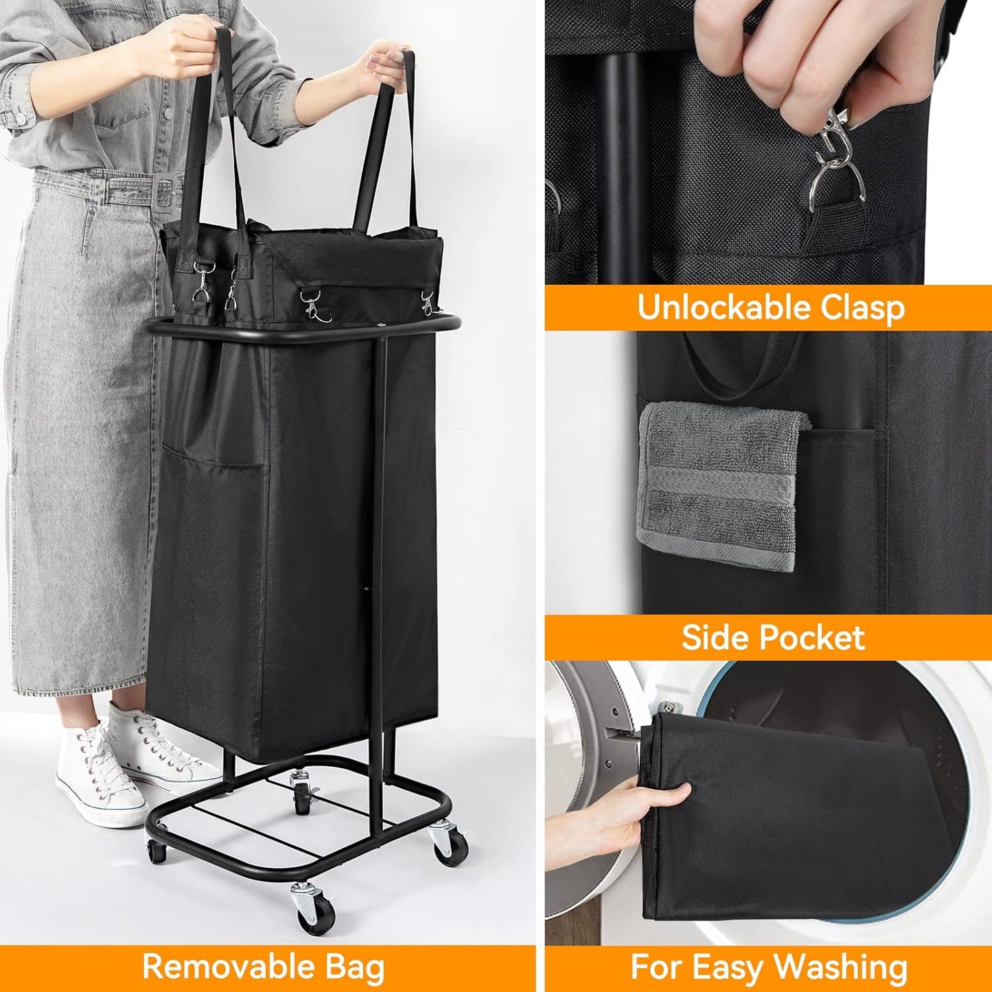 WOWLIVE Laundry Hamper with Wheels 260L Rolling Laundry Basket 3 Section Organizer Laundry Cart with Steel Frame and Removable Bags Large Dirty Clothes Hamper Dorm Room Storage for Bedroom