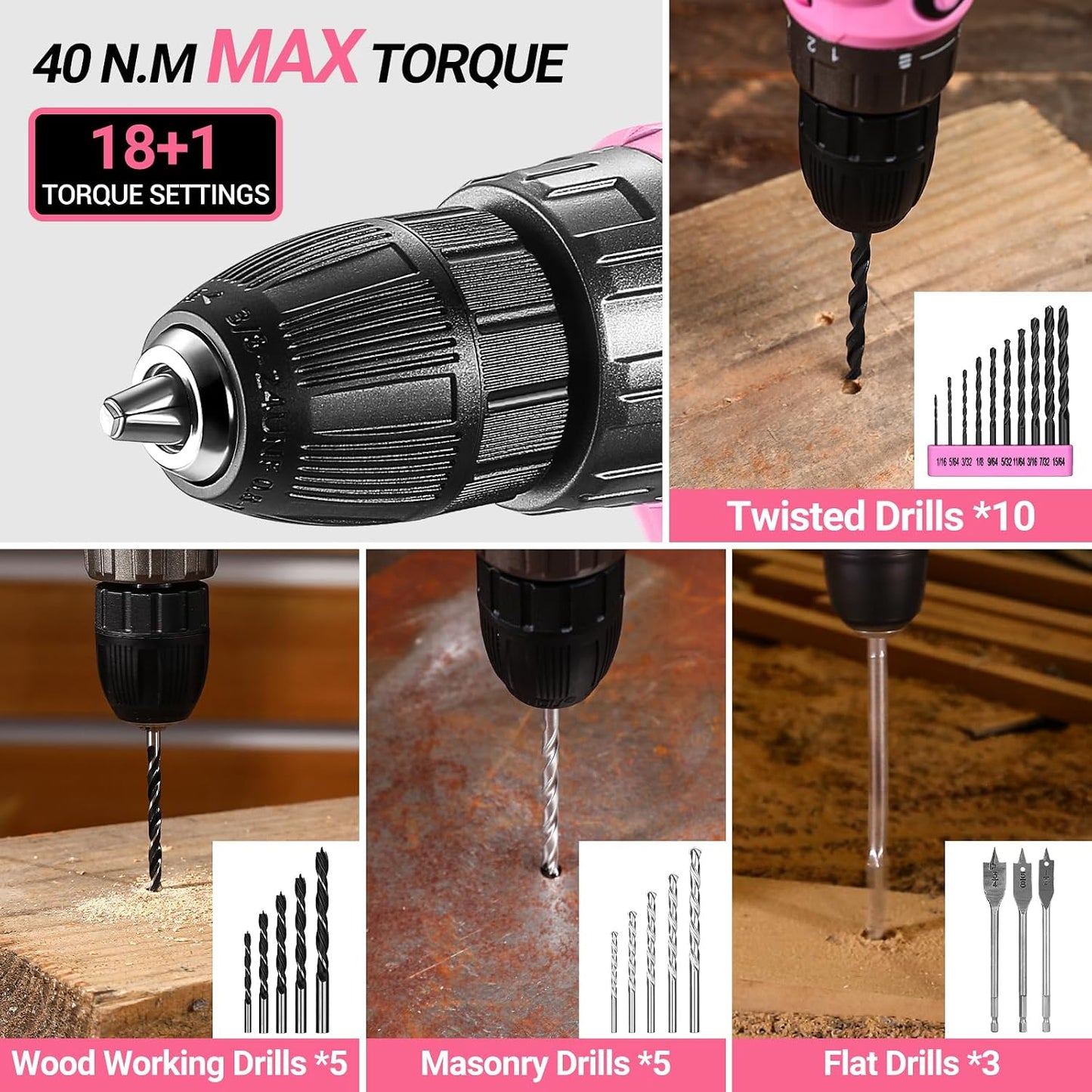 Cordless Drill Tool Kit Set: 20V Power Drill Tool Box with Battery Electric Drill Driver for Men Home Hand Repair Basic Toolbox Tools Sets Drills Case