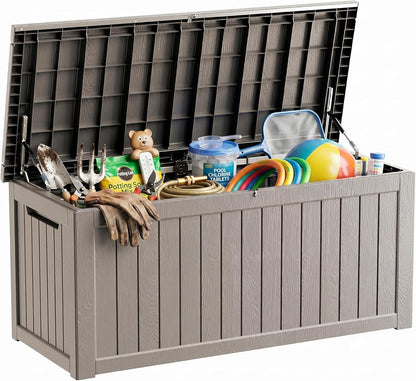 200 Gallon Deck Boxes Outdoor Waterproof, Outdoor Storage Box with Lockable Lid & UV-Resistant for Patio Furniture, Outdoor Cushions, Garden Tools and Pool Supplies, Light Brown