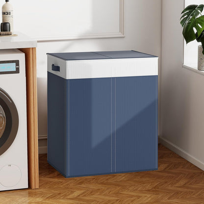 YECAYE 145L Double Laundry Hamper with Lid for Home, Dual Compartments hamper with Removable Bags, 2 Section Foldable Cloths Basket with lid, Double Cloths Basket with Color-Block Design