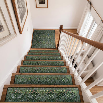 OJIA Floral Stair Treads Non-Slip Stair Runner for Wooden Steps Indoor 15PCS 30"x8" Carpet Stair Treads Stair Mats Staircase Step Treads for Kids, Elders and Dogs, Stair Covers, Black