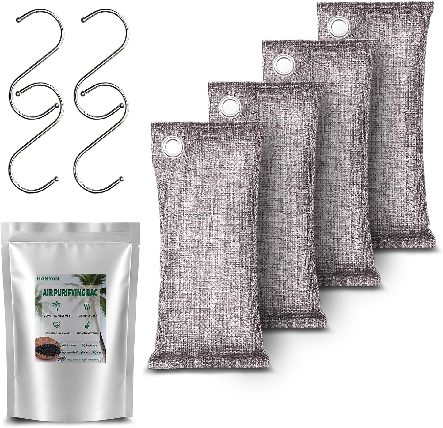 Activated Charcoal Bags Odor Absorbers, Activated Charcoal Odor Absorber for Strong Odors in Car, Closet, Shoe, Pet, Smoke, Basement. Coconut Shell Air Purifying Bag(1 x 500g）
