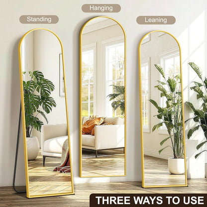 FICTOR Arched Full Length Mirror 15" x 56", Full Body Floor Mirror with Adjustable Stand, Free Standing Mirror with Aluminum Frame for Bedroom, Living Room, Cloakroom, Gold