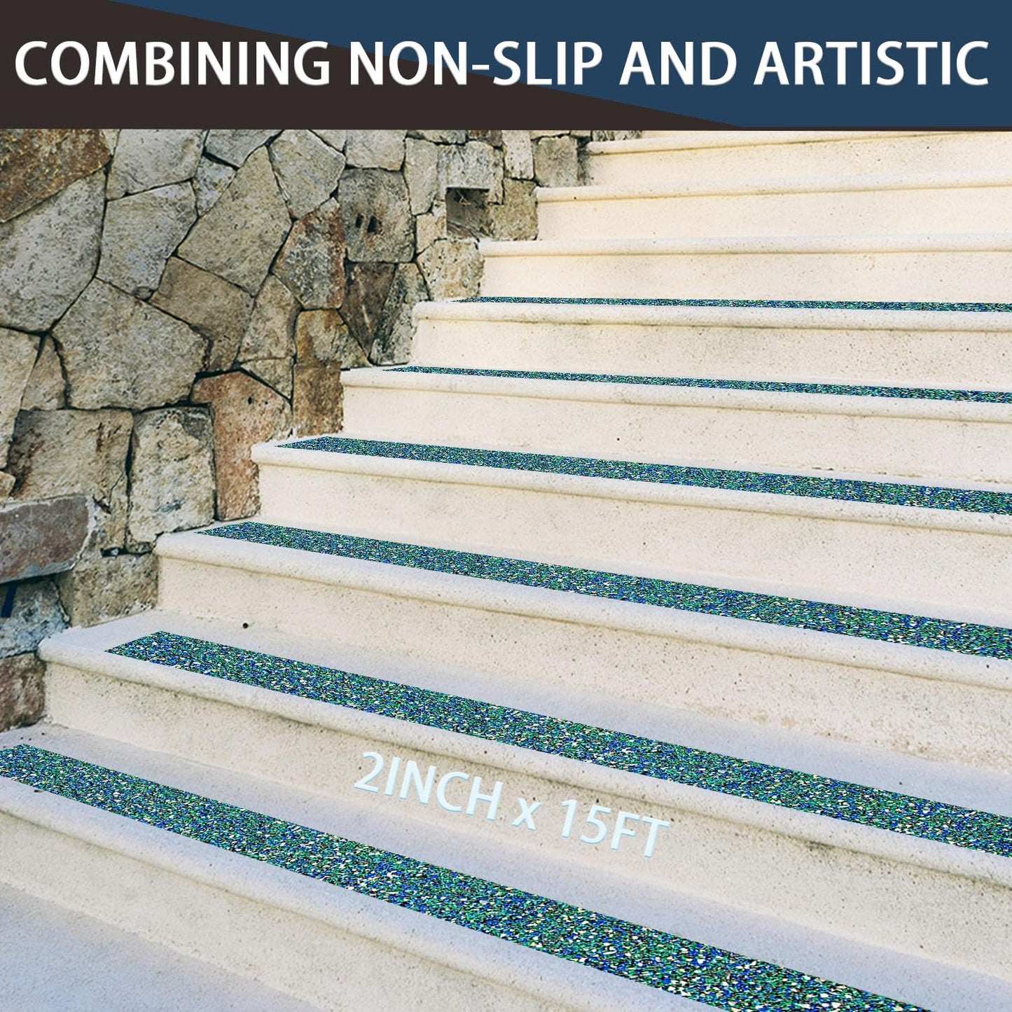 CHUANGSEED Anti-Slip Tape 2" x15ft - Waterproof Blue Safety Grip Tape for Stairs, Pool, Bathroom, Outdoor Steps - Heavy Duty Non-Slip Traction Strip