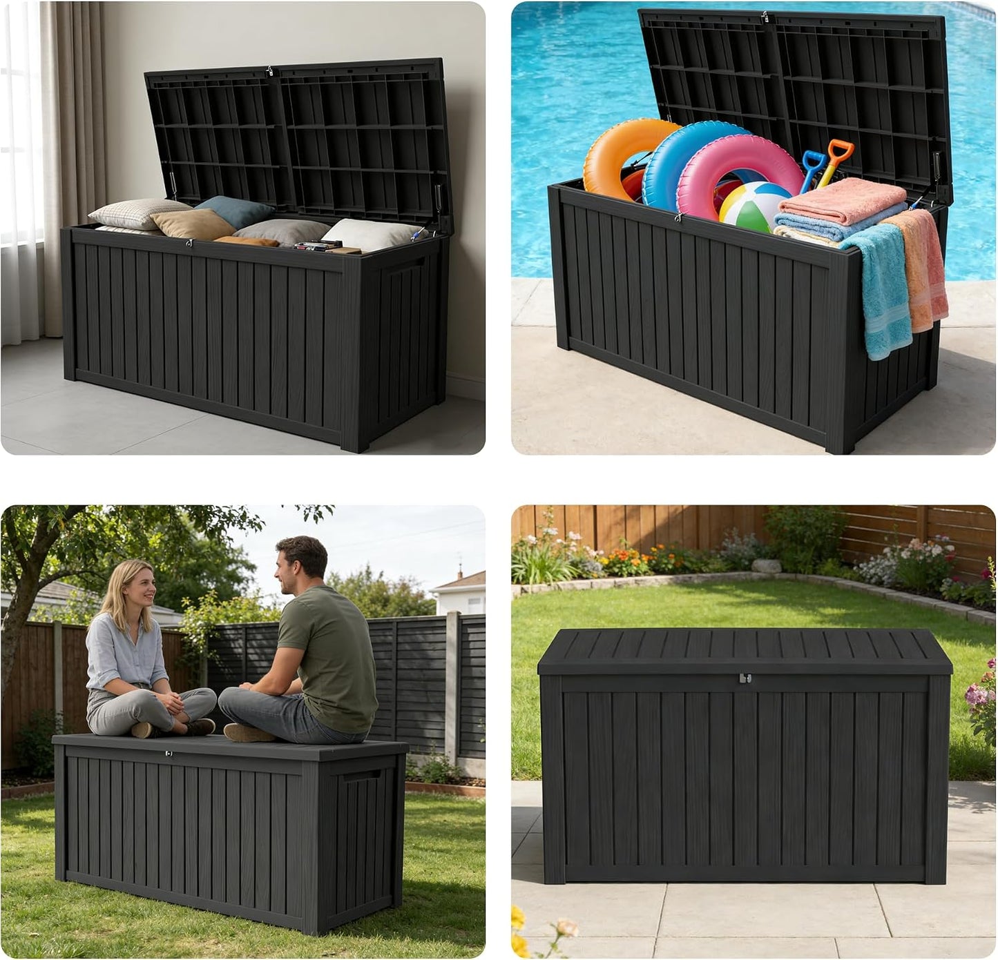320 Gallon Outdoor Storage Box Resin Deck Box All Weather Waterproof Large Lockable Storage Container Deck Box for Patio Furniture, Garden Tools, Lockable, Black