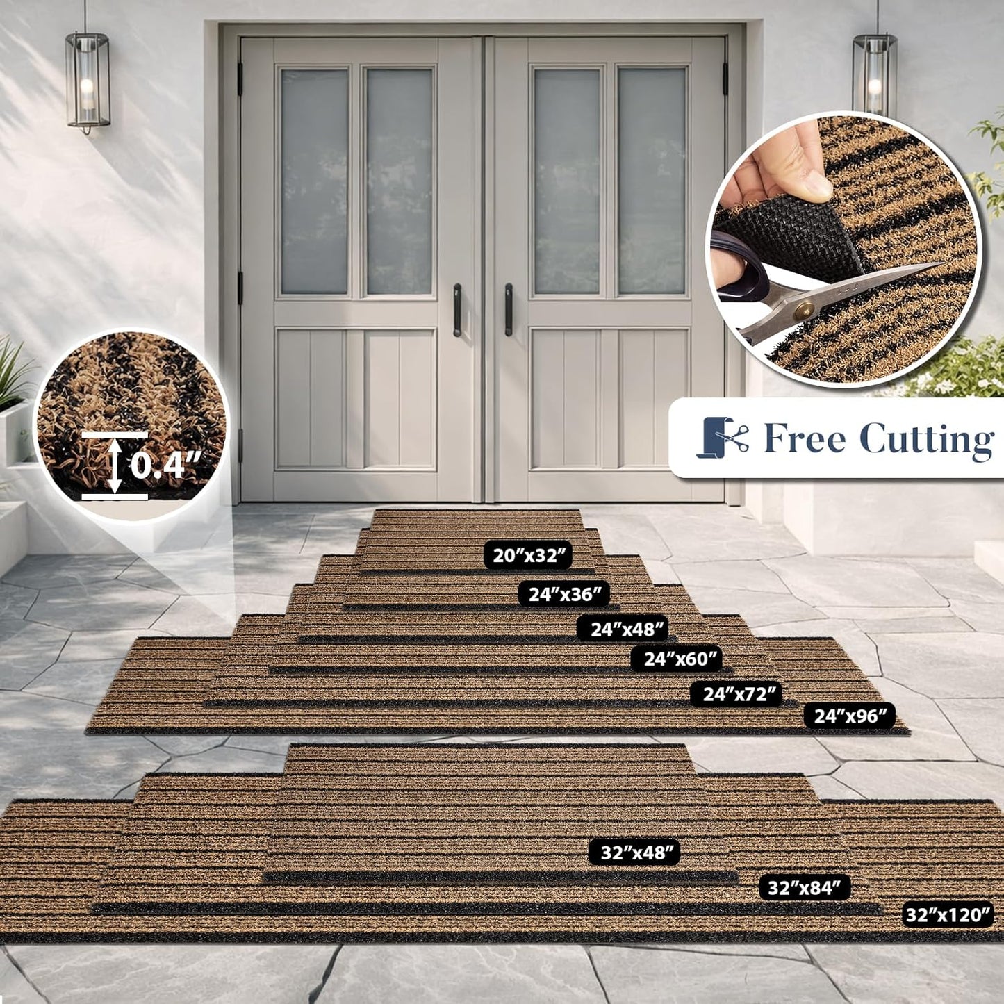Outdoor Front Door Mat 32" x 48", Dirt Trapping Outside Entrance Rug, Non Slip Shoe Scraper, Heavy Duty Commercial Rug for Patio, Garage, Traffic Area, Office, Roll Packing