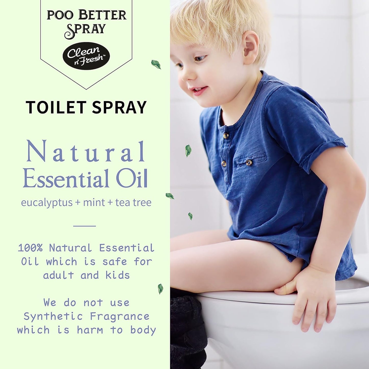 Clean-n-Fresh Toilet Spray, 6.8 Fl.oz Poo Spray | Up to 400+ Uses, 100% Natural Plant Essential Oil Citrus Scent, Bathroom Deodorizer