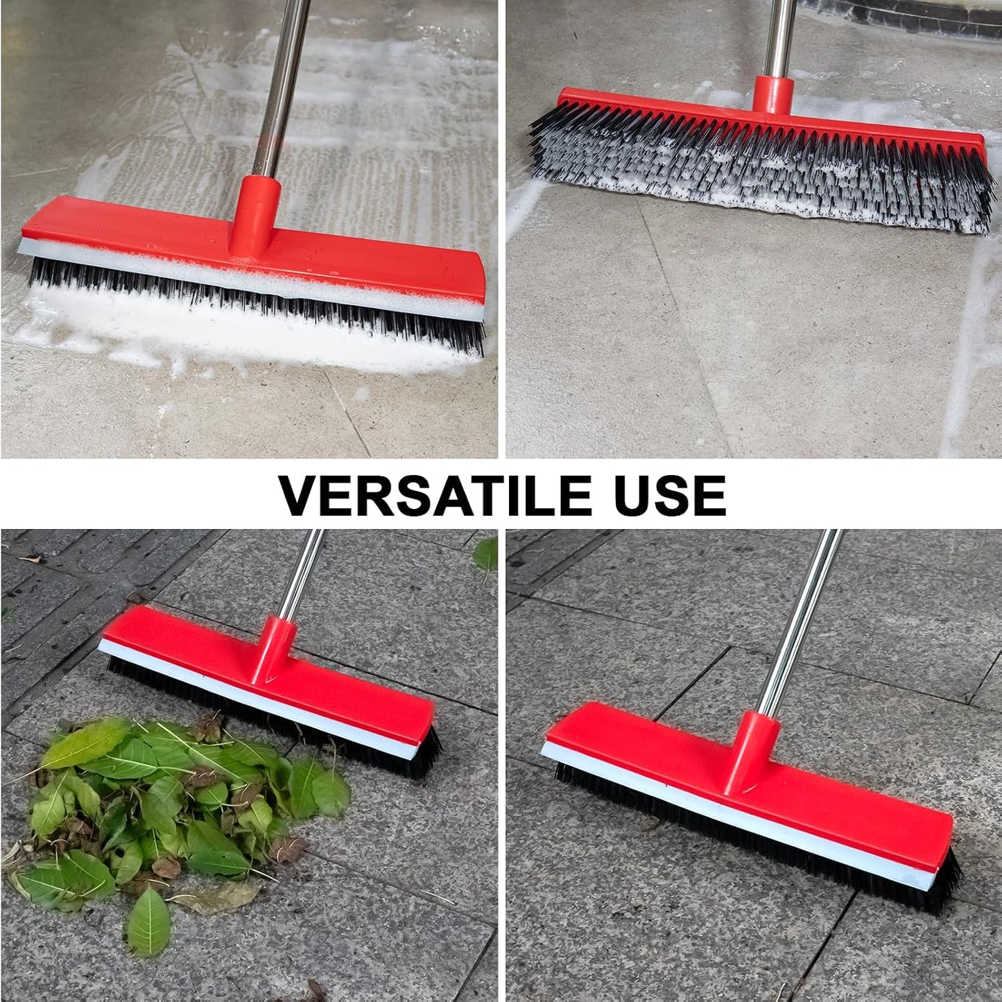 15.7 Inch Floor Scrub Brush Removable Stainless Steel Handle 2 in 1 Scrape Brush Stiff Bristle Shower Scrubber for Cleaning Patio Bathroom Garage Kitchen Wall Deck Tub Tile 52.4 inch Tall