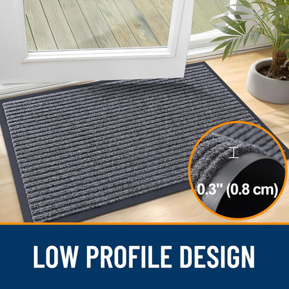 OLANLY Front Door Mat Indoor Outdoor Entrance, 2-Pack 29.5 x 17 Inch, Waterproof Heavy Duty Doormat, Fade Resistant, Low Profile, Easy Clean Patio Porch Welcome Floor Mats for Entry, Grey