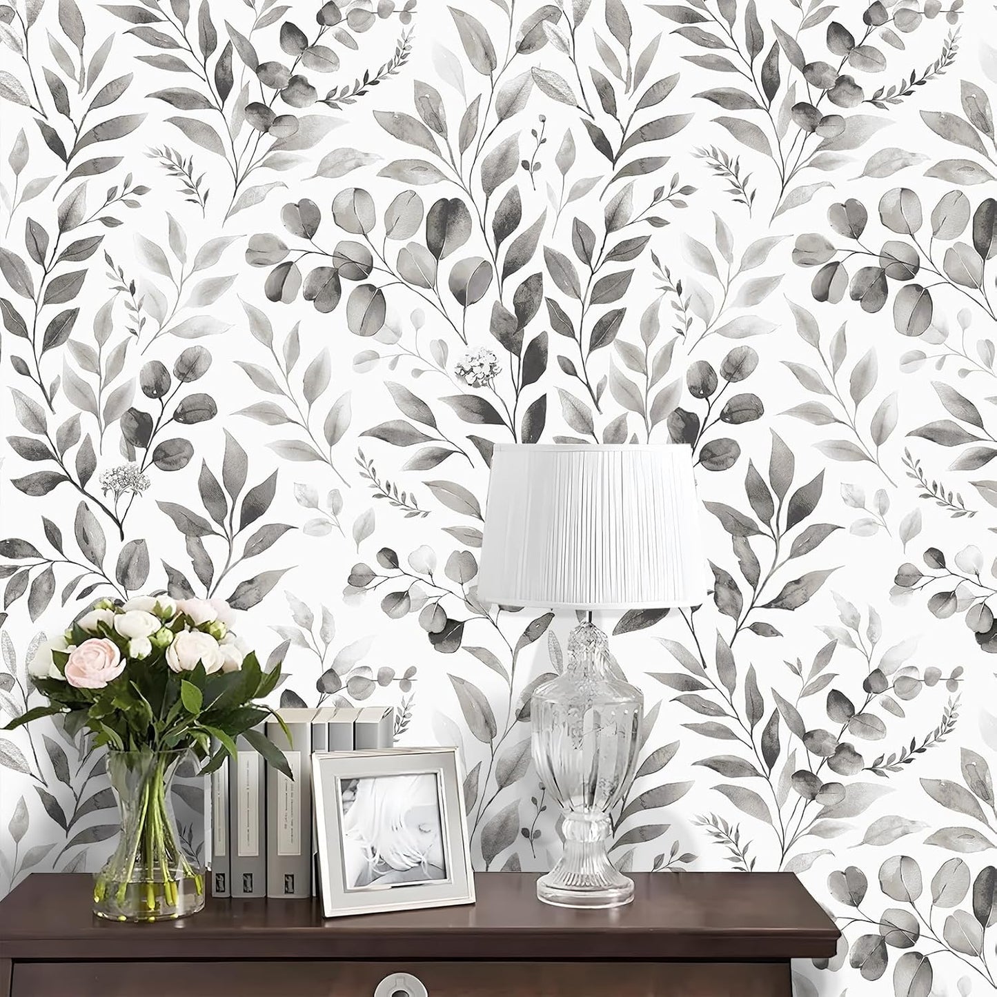 Floralplus Peel and Stick Wallpaper Boho Leaf Removable Wallpaper for Bathroom Renter Leaf Contact Paper for Locker Shelf Liner Vinyl Adhesive Wallpapers Wall Mural Decor 17.5 in x 118 in