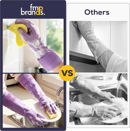 FMP Brands 3/6/12/60 Pairs 15 Inch Extra Long Rubber Dishwashing Gloves - Non-Slip for Cleaning, Kitchen, Bathroom, Gardening