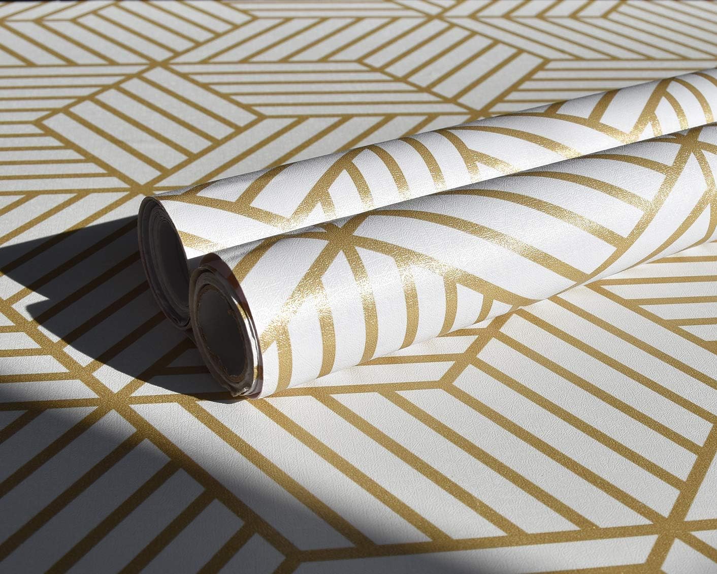 MelunMer Geometric Peel and Stick Wallpaper Gold 118In L 17.7In W Self Adhesive Removable Wallpaper for Bedroom/Bathroom Waterproof Modern Contact Paper for Cabinets Gold Contact Paper Shelf Liner