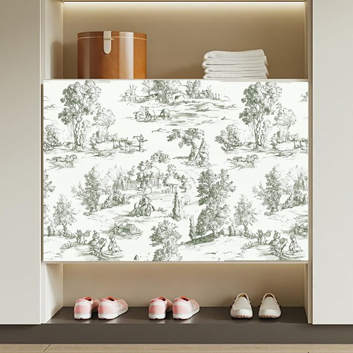 Peel and Stick Wallpaper, Self - Adhesive Removable Vintage Pastoral Landscape Pattern, PVC Contact Paper for Bedroom/Living Room/Kitchen/Bathroom/Cabinet, Renter Friendly