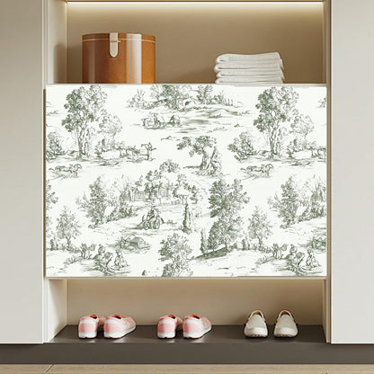 Peel and Stick Wallpaper, Self - Adhesive Removable Vintage Pastoral Landscape Pattern, PVC Contact Paper for Bedroom/Living Room/Kitchen/Bathroom/Cabinet, Renter Friendly